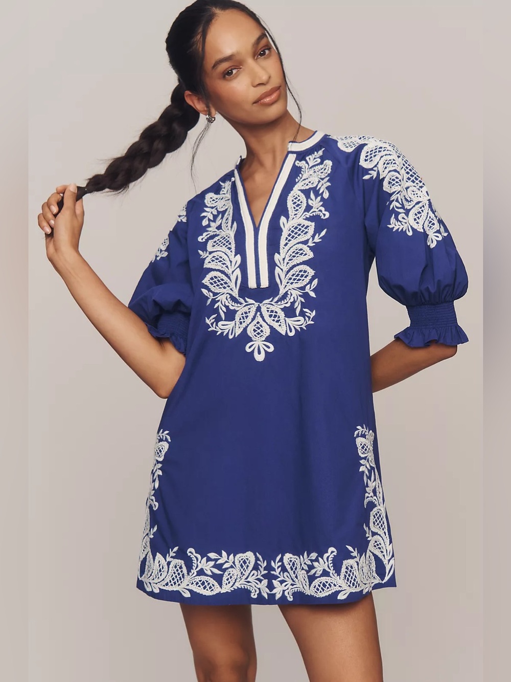 AG26 Maeve Embroidered V-Neck Mini Dress